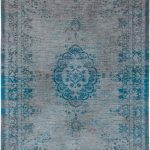 Louis De Poortere Rug, Fading World Grey Turquoise 8255, Medallion design