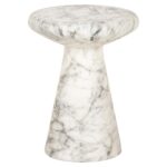 End table Lohan faux white marble, White