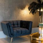 Lounge chair Huxley Antraciet velvet / Brushed gold, Quartz Antraciet 801